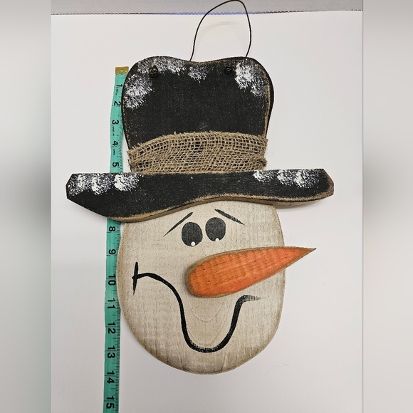 Handcrafted primitive wooden snowman hanging winter farmhouse decor - Picture 1 of 3